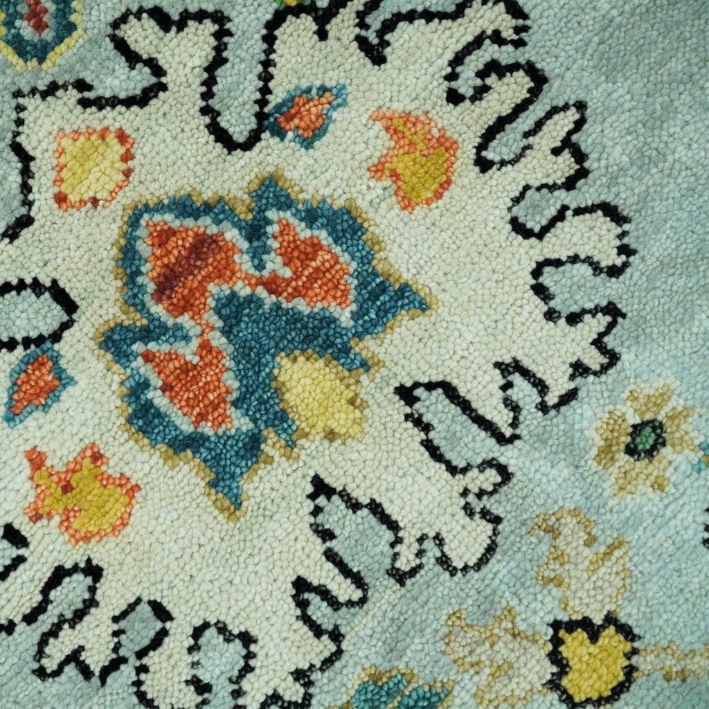 Vibrant Colorful Aqua, Ivory, Gold and Rust Hand Knotted Traditional Oushak Multi Size wool Area Rug