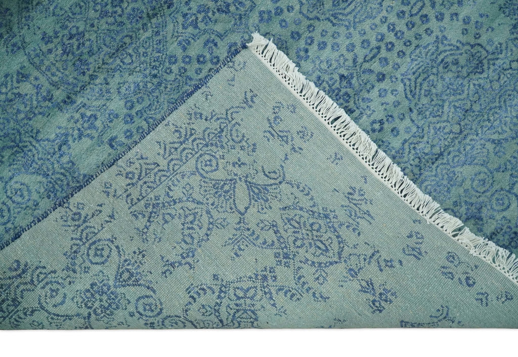 9x12 Fine Hand Knotted Blue and Teal Traditional Vintage Persian Style Antique Wool Rug | AGR33