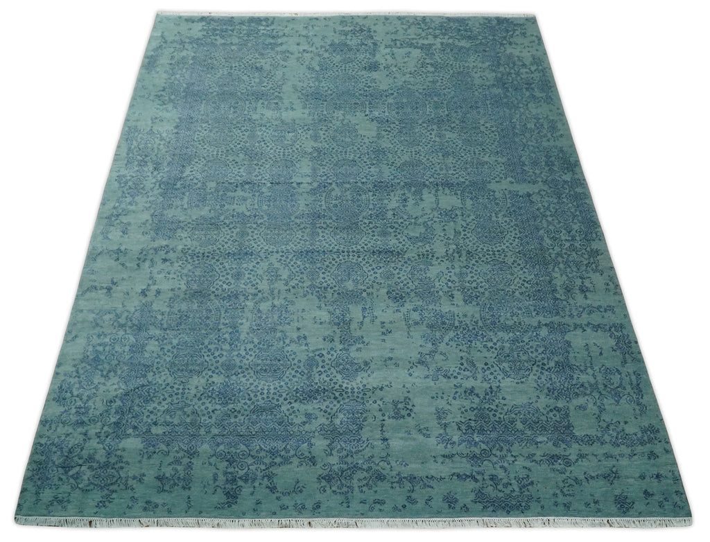 9x12 Fine Hand Knotted Blue and Teal Traditional Vintage Persian Style Antique Wool Rug | AGR33