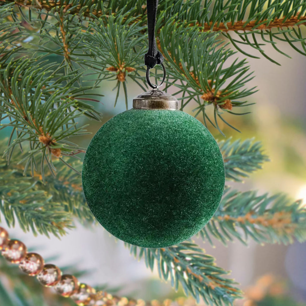 Emerald Velvet Covered Glass Hanging Ornament