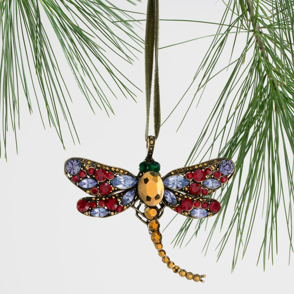 Dragonfly hanging ornament, ruby and amethyst