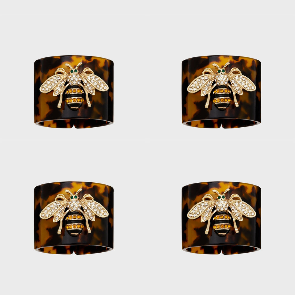 Stripey bee resin napkin rings, tortoiseshell, set of four
