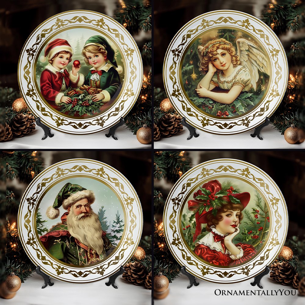Victorian Elegance Set of 4 Plates with Real Gold Trim, Holiday Christ