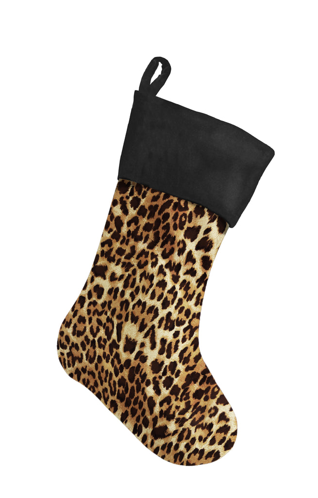 Fancy Pants Bob Leopard Stocking with Black Velvet Cuff