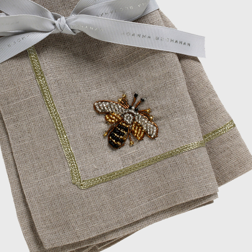 Stripey Bee Linen Dinner Napkins, Flax, Set of 2