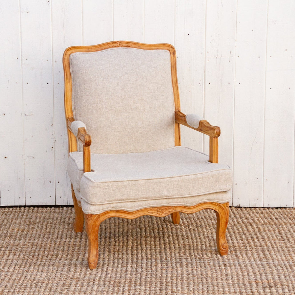 Pair of French Linen Upholstered Arm Chairs