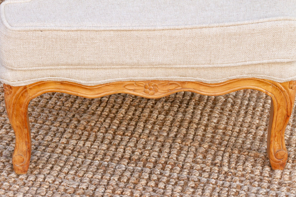 Finely Carved French Linen Arm Chair