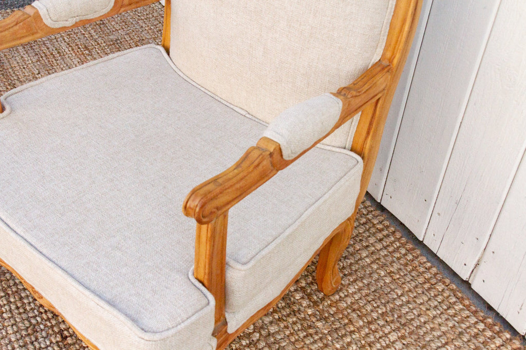 Finely Carved French Linen Arm Chair