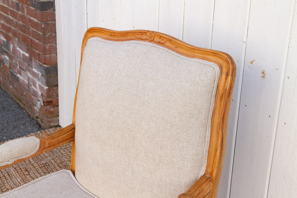 Finely Carved French Linen Arm Chair