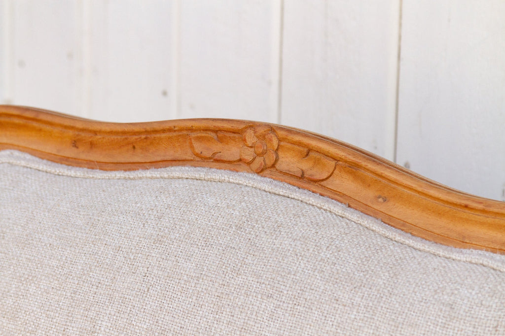 Finely Carved French Linen Arm Chair