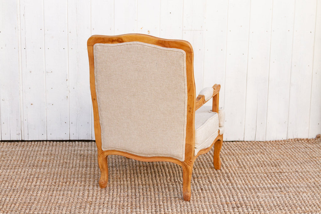 Finely Carved French Linen Arm Chair