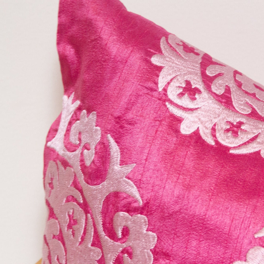 Thulian Pink Silk Suzani Pillow Cover