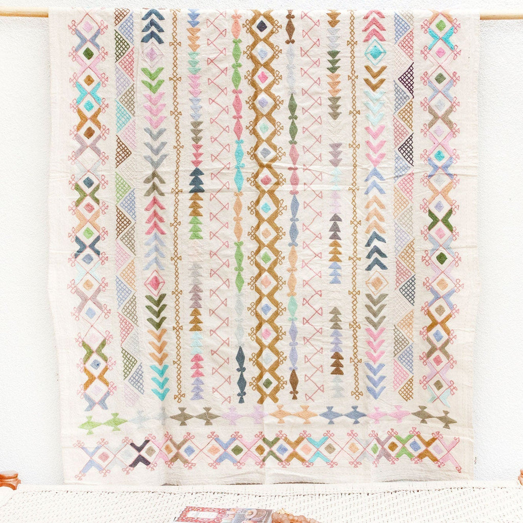 Abstract Pastel Hand-stitched Cotton Tribal Kantha Throw