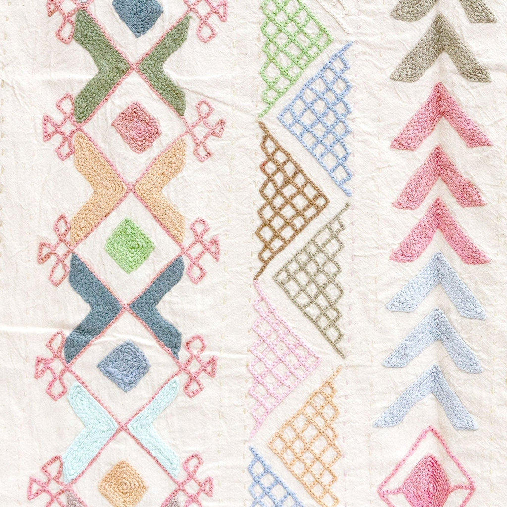 Abstract Pastel Hand-stitched Cotton Tribal Kantha Throw