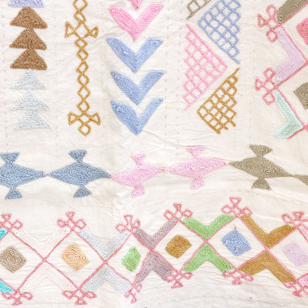 Abstract Pastel Hand-stitched Cotton Tribal Kantha Throw