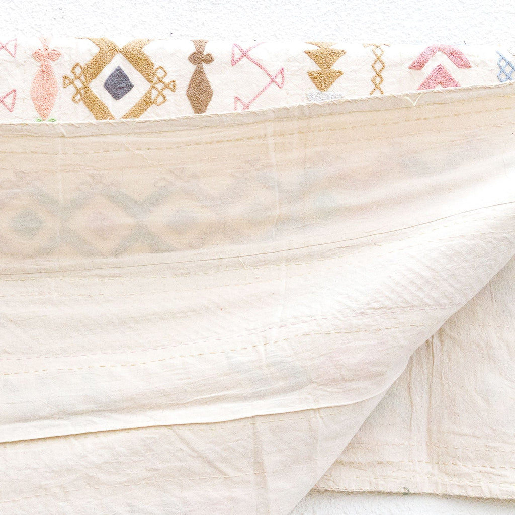 Abstract Pastel Hand-stitched Cotton Tribal Kantha Throw