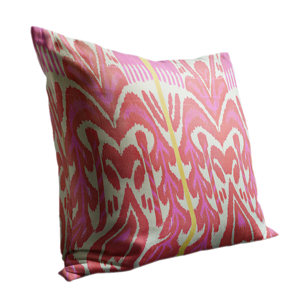 Light Pink Ikat Print Pillow with Yellow Stripe
