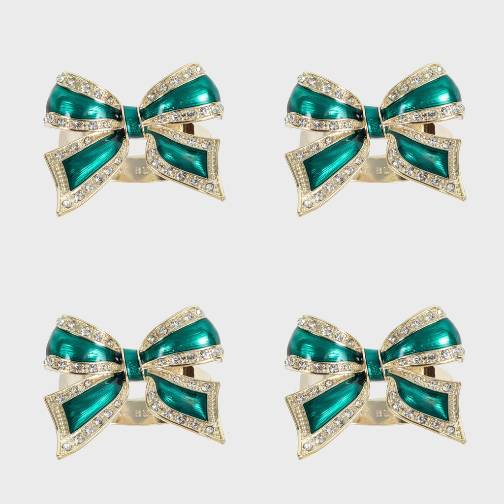 Enamel bow skinny napkin rings, green, set of four