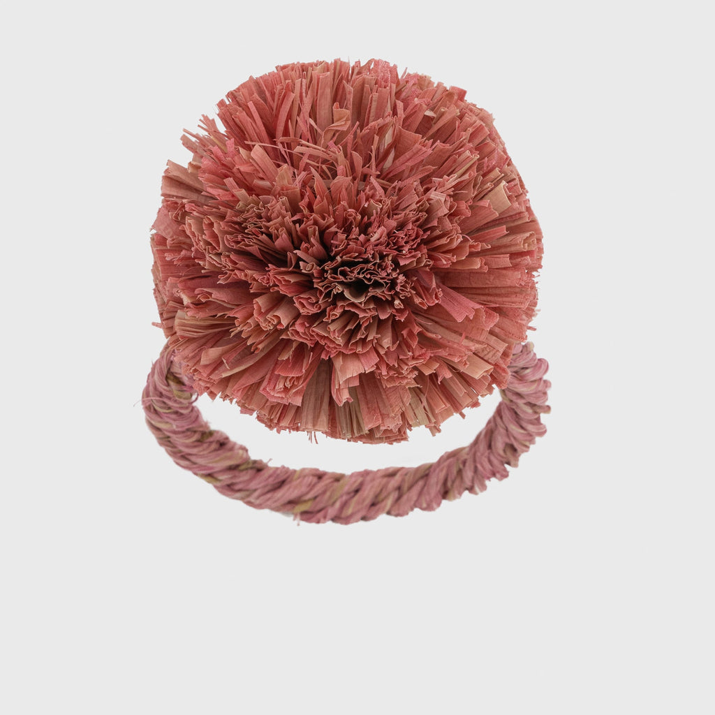 Straw pompom napkin rings, pink, set of four