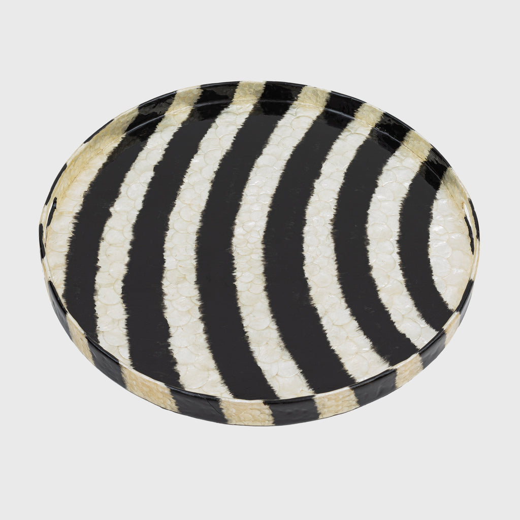 Extra Large Striped Capiz Tray, Black