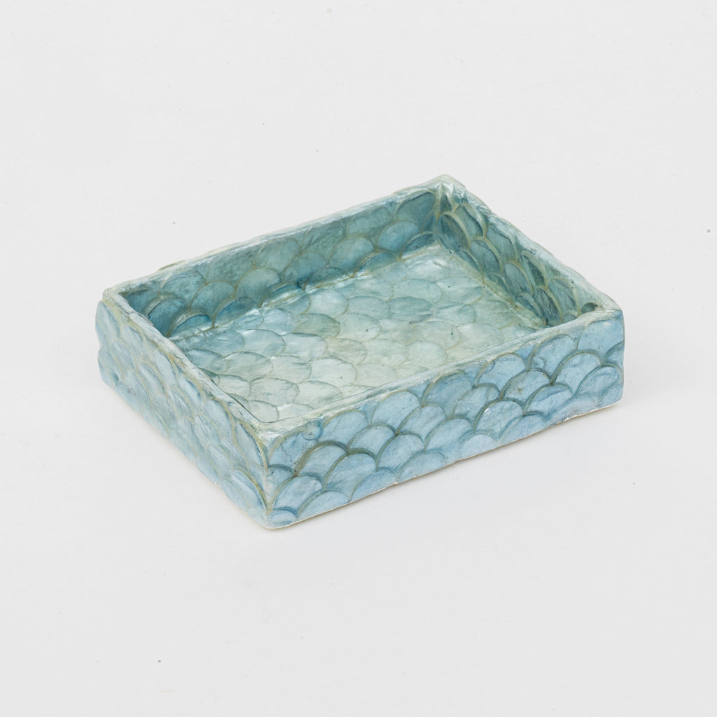 Capiz trays, aqua blue , set of two