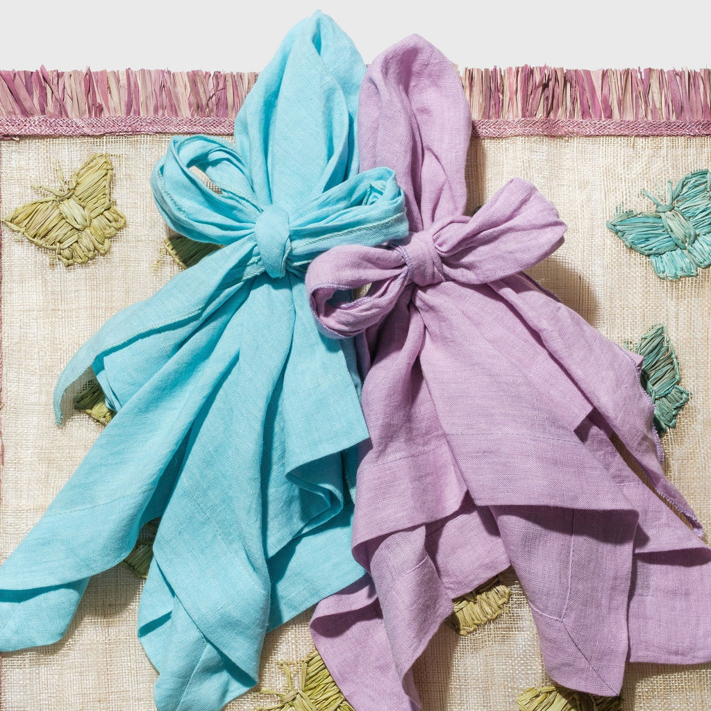 Bow linen napkin, aqua, set of two