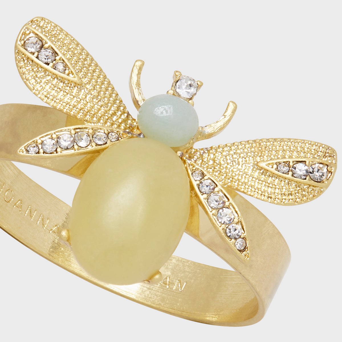 Etched wing bug skinny napkin rings, lemon jasper, set of four | SmithHönig