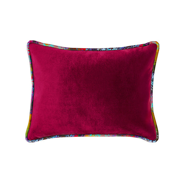 Lumbar Fuchsia Velvet Luxe Pillow With Fabric Welt