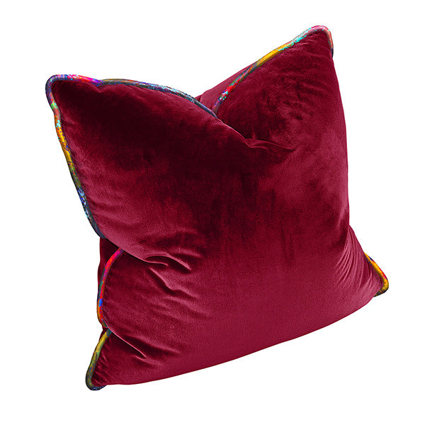 Fuchsia Velvet Luxe Pillow With Fabric Welt