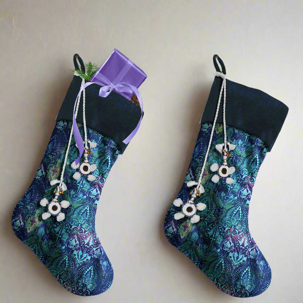 Handmade Neela Blue Christmas Stocking