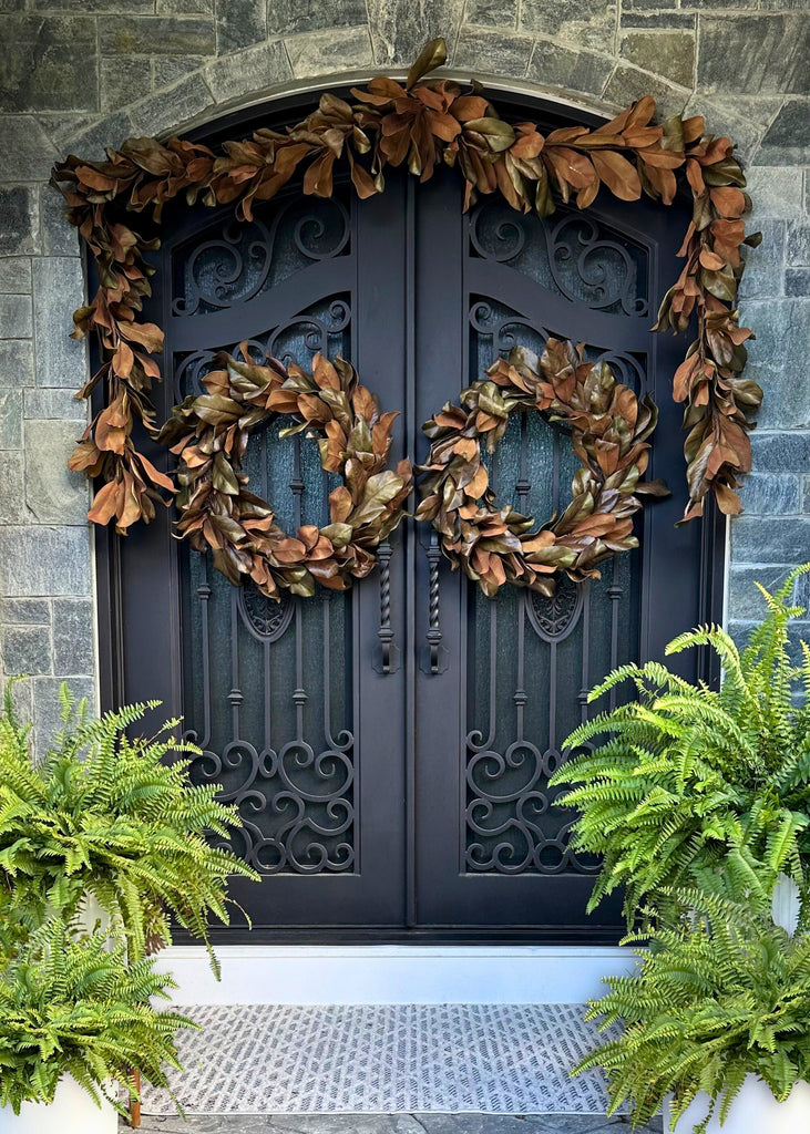 Natural Touch Faux Magnolia Leaf Garland in Aged Brown- 79.5"