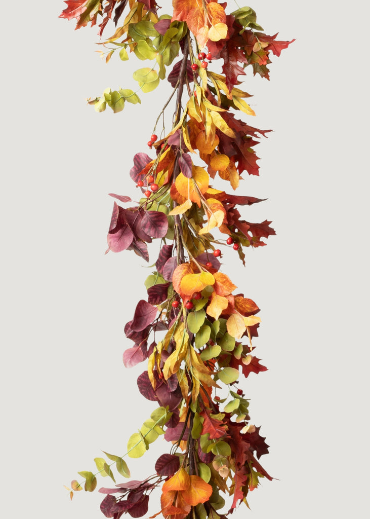 Faux Eucalyptus Garland in Mixed Fall Hues - 78.5"