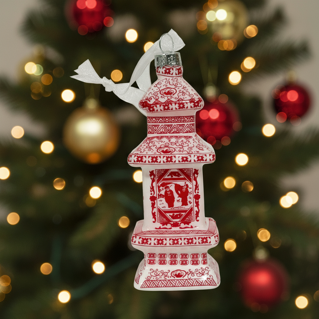 Red & White Figurine Pagoda Ornament