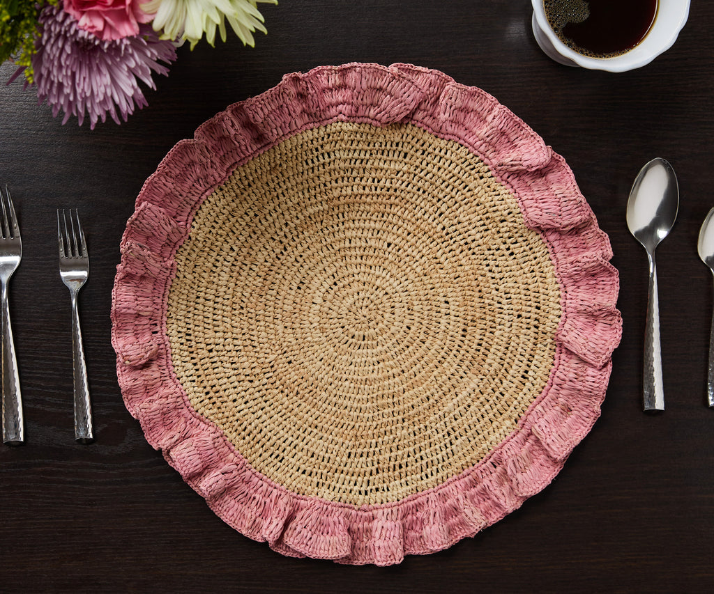 Handwoven Raffia Ruffle Placemat – Boho Chic Table Décor – Summer Table Accent