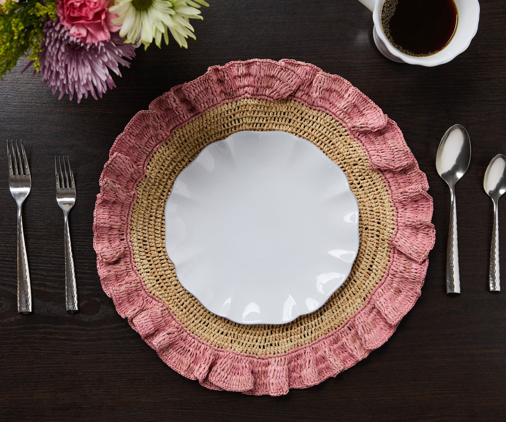 Handwoven Raffia Ruffle Placemat – Boho Chic Table Décor – Summer Table Accent