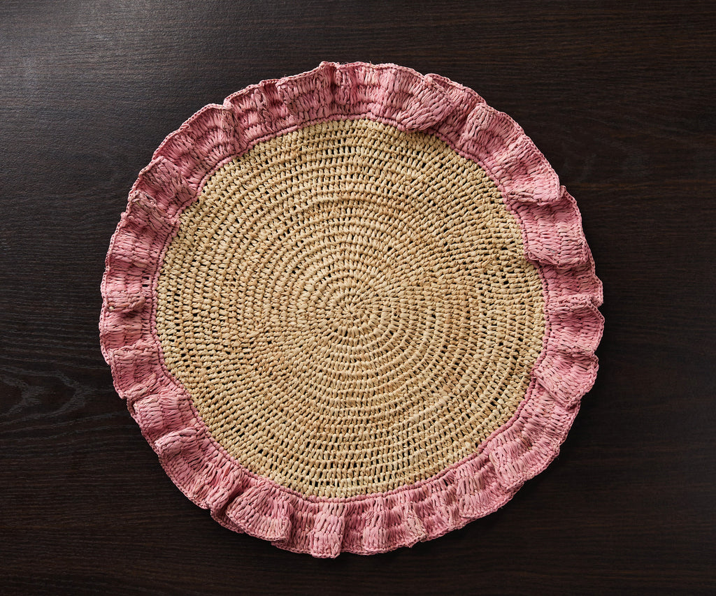 Handwoven Raffia Ruffle Placemat – Boho Chic Table Décor – Summer Table Accent