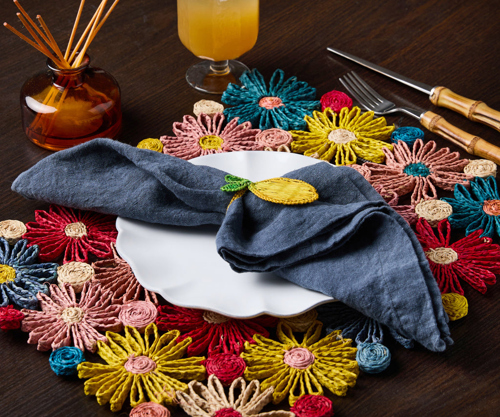 Fleur Raffia placemat, Multicolor Flowers woven tabletop