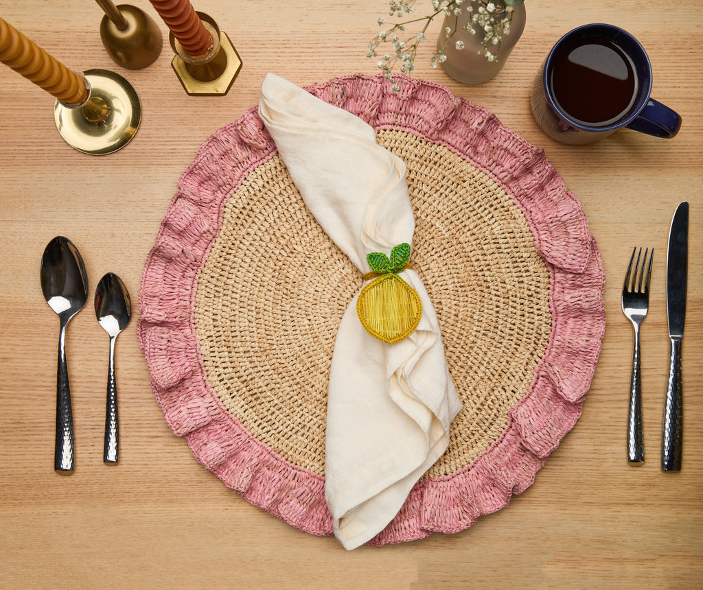 Handwoven Raffia Ruffle Placemat – Boho Chic Table Décor – Summer Table Accent