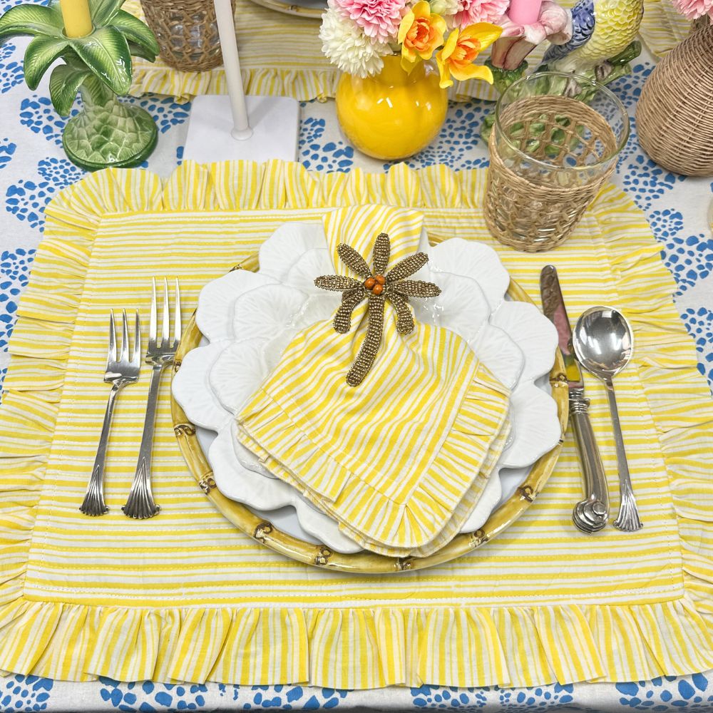 Yellow Stripes with Ruffle - Napkin - Set of 4