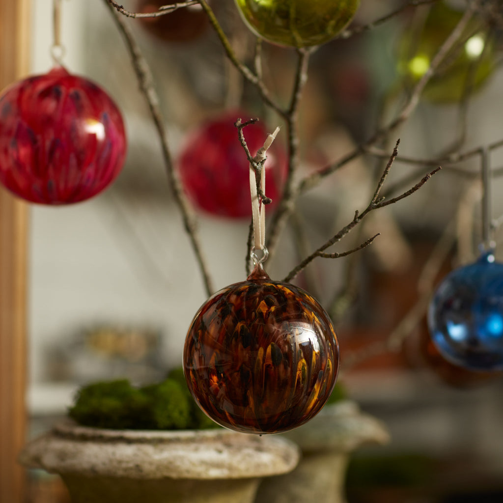 Feather paint large glass balls, tortoiseshell, set of two