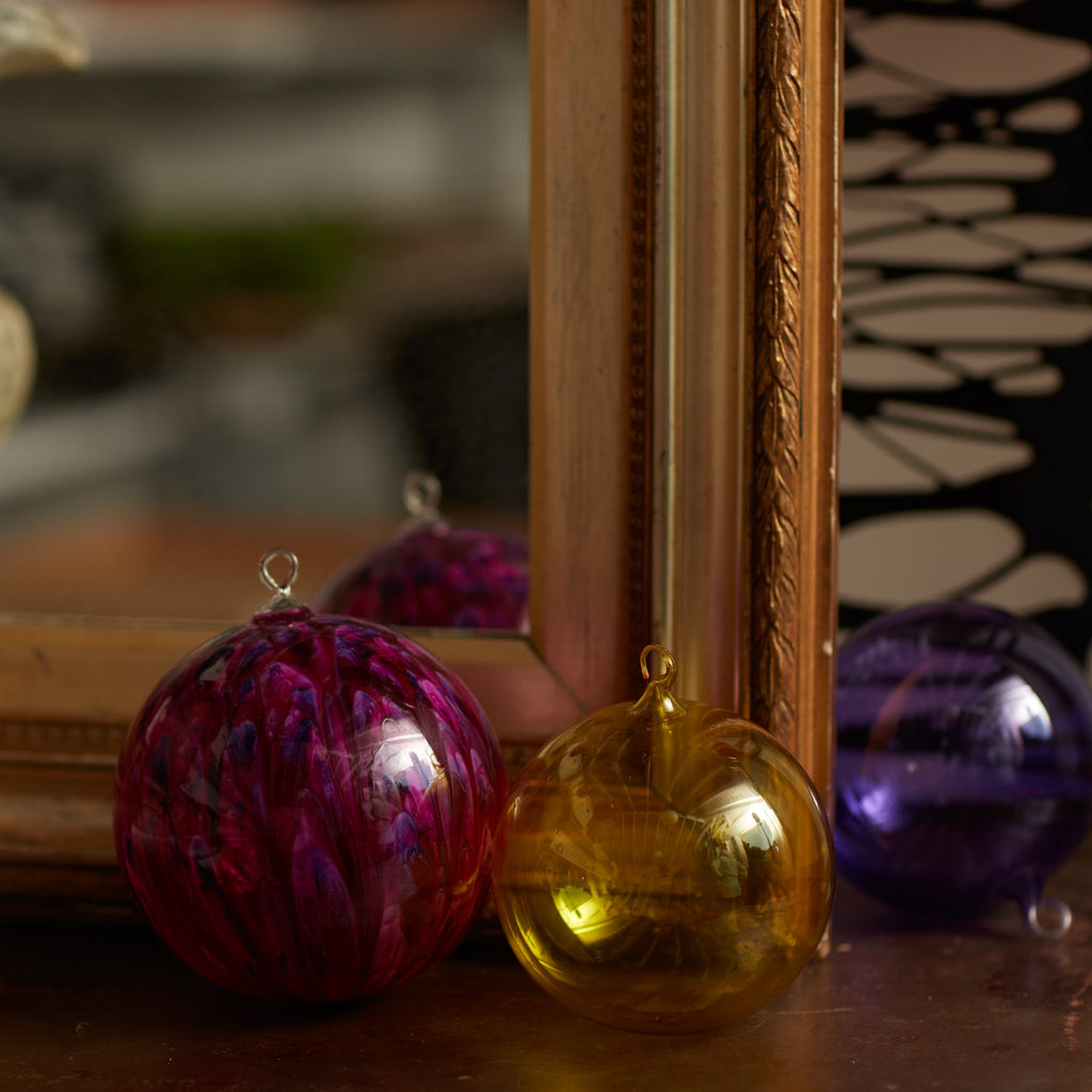 Glass bubble balls, amethyst, set of three