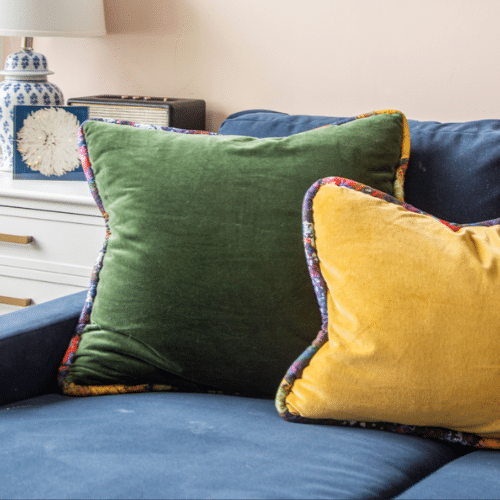 Forest Green Velvet Luxe Pillow With Fabric Welt SmithH nig