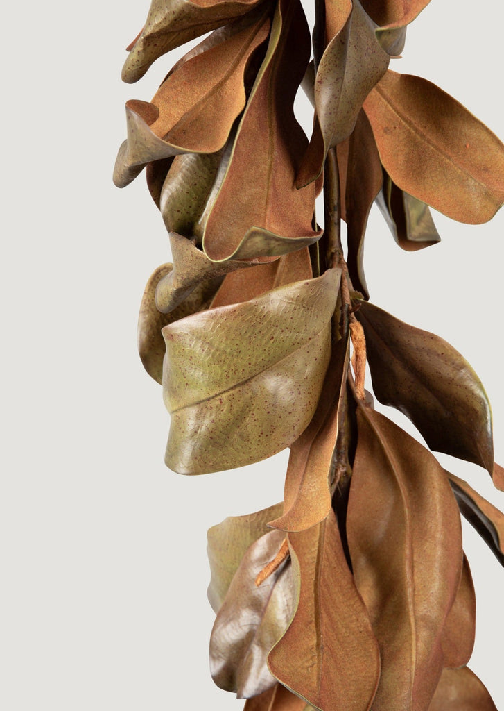 Natural Touch Faux Magnolia Leaf Garland in Aged Brown- 79.5"