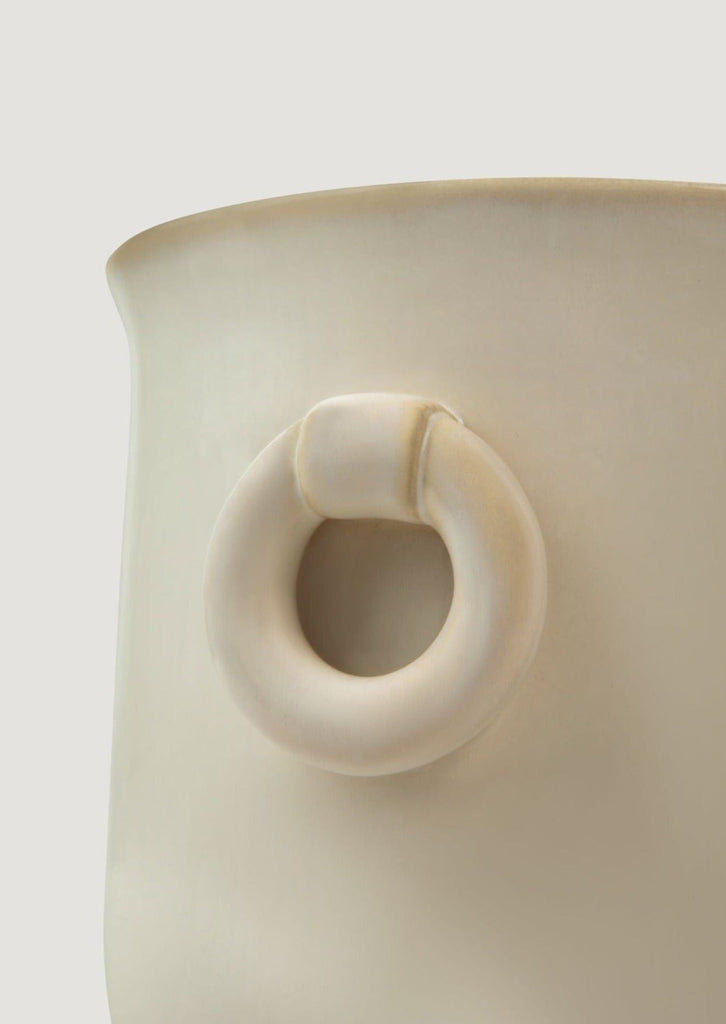 Glossy Large Cream Ceramic Cache Pot - 9.25"