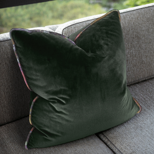 Forest Green Velvet Luxe Pillow With Fabric Welt