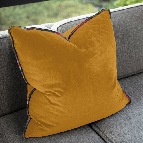 The Luxe Large Solid Gold Velvet Pillow With Fabric Welt