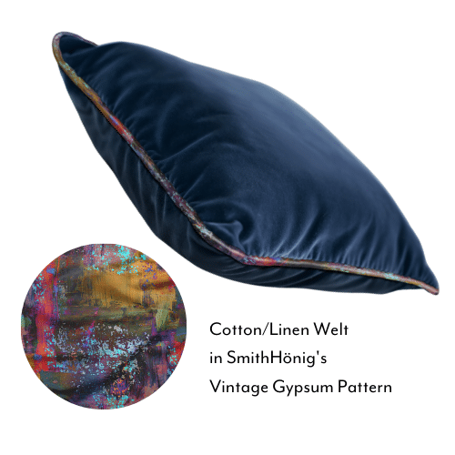 Solid Navy Velvet Luxe Pillow With Fabric Welt