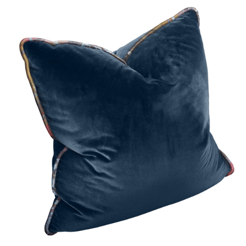 Solid Navy Velvet Luxe Pillow With Fabric Welt