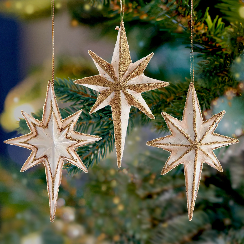 Capiz Gold Glittered Bethlehem Star Ornaments