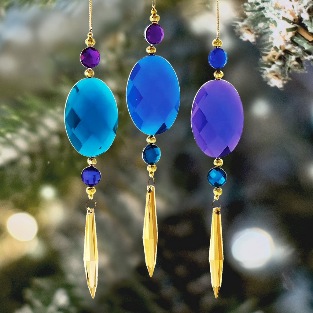 Peacock Jeweled Oval with Dangle Ornaments